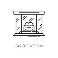 auto showroom linea icona per concessionaria, auto commerciante vettore