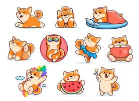 cartone animato giapponese contento shiba inu cane personaggi vettore