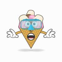 il personaggio della mascotte del gelato si sta tuffando. illustrazione vettoriale