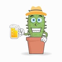 il personaggio mascotte del cactus tiene in mano un bicchiere pieno di una bevanda. illustrazione vettoriale