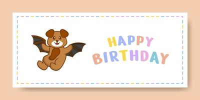 banner di buon compleanno con simpatico personaggio dei cartoni animati di cane. illustrazione vettoriale