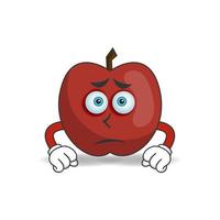 personaggio mascotte mela con espressione triste. illustrazione vettoriale
