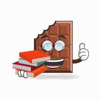 il personaggio della mascotte del cioccolato diventa un bibliotecario. illustrazione vettoriale