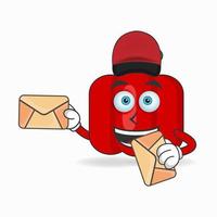 il personaggio mascotte della paprika rossa diventa un fattorino della posta. illustrazione vettoriale
