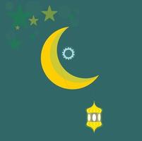 illustrazione vettoriale piatta con design al chiaro di luna, stella e lanterna. trama verde. per commemorare le festività islamiche e le esigenze di design.