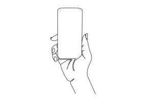 smartphone Telefono nel mano continuo uno linea disegno. vettore illustrazione minimalismo design inteligente mobile tecnologia tema.