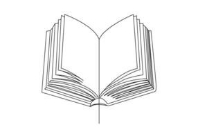 ha aperto libro nel continuo linea disegno. formazione scolastica studia e conoscenza biblioteca concetto nel semplice lineare stile vettore