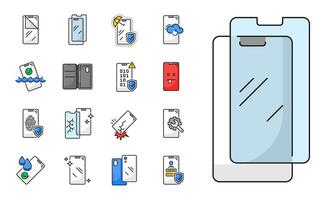 smartphone bicchiere protezione e assicurazione icone vettore