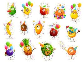 cartone animato frutta personaggi su compleanno vacanza festa vettore