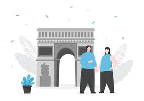 viaggiare a parigi o in francia illustrazione vettoriale sfondo. tempo di visitare per vedere lo splendido e romantico scenario della torre eiffel o di un altro luogo iconico di riferimento?