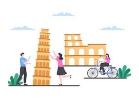 viaggio in italia illustrazione vettoriale di sfondo. tempo per visitare i punti di riferimento icona di queste famose attrazioni turistiche del paese