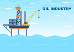 illustrazione vettoriale di industria del gas di petrolio. estrazione del greggio, impianto di raffineria, perforazione, stazione di servizio, tubo per l'uso di serbatoi e consegna di carburante tramite trasporto su camion