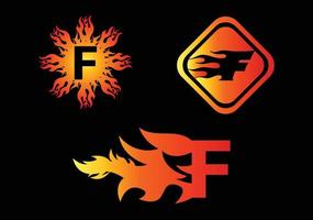 fuoco f lettera logo e modello di design dell'icona vettore