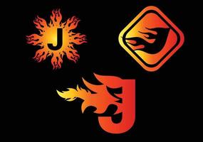 fuoco j lettera logo e modello di design dell'icona vettore