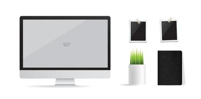 sfondo del display del computer con area dello schermo vuoto su bianco. vettore. vettore