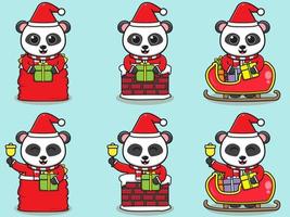 illustrazione vettoriale di simpatico panda babbo natale