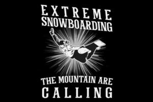 snowboard estremo la montagna che chiama il design della silhouette vettore