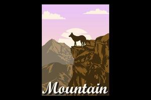 design silhouette avventura lupo di montagna vettore