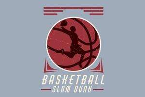 disegno della silhouette slam dunk da basket vettore