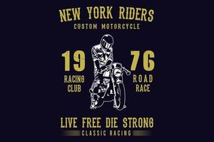 motocicletta personalizzata da motociclista newyorkese design classico da corsa silhouette vettore