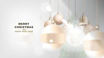 buon natale e felice anno nuovo banner con decorazioni per il festival di natale. vettore