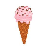 Delizioso gelato alla fragola rosa nel cono di cialda isolato su sfondo bianco. illustrazione vettoriale per web design o stampa