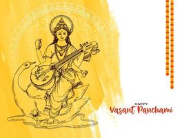 contento vasante panchami Festival celebrazione carta con dea Saraswati illustrazione vettore