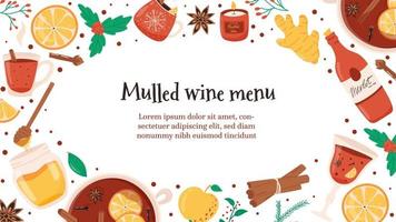 banner di vin brulè con copia spazio per il testo - illustrazione vettoriale piatta. ingredienti di vino caldo per l'inverno e il Natale accoglienti.