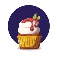 dolce cibo. Cupcake con crema e marmellata. cottura al forno, forno negozio, cucinando, dolce prodotti, dolce, Pasticcino concetto, ristorazione. vettore illustrazione per manifesto, striscione, sito web, pubblicità.