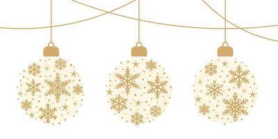 d'oro Natale palla bandiera con neve fiocchi, inverno clip arte illustrazione, festivo decorazione elemento vettore