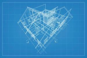 3d rendere di edificio wireframe struttura. prospettiva wireframe di Casa esterno. astratto costruzione grafico idea. vettore. vettore