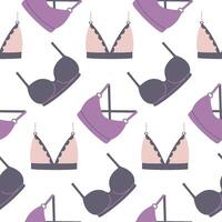 senza soluzione di continuità modello con donne biancheria intima, le signore biancheria intima. sfondo con viola reggiseno. biancheria intima, bikini collezione vettore