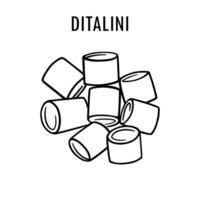 ditalini pasta scarabocchio cibo illustrazione. mano disegnato grafico Stampa di corto maccheroni genere di pasta. vettore linea arte elemento di italiano cucina