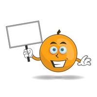 personaggio mascotte arancione che tiene una lavagna bianca. illustrazione vettoriale