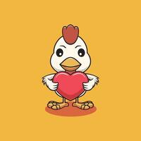 carino pollo con grande amore cartone animato illustrazione vettore