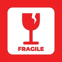 fragile maniglia con cura, rosso fragile avvertimento etichetta, fragile etichetta con rotto bicchiere simbolo, vettore