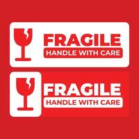 fragile maniglia con cura, rosso fragile avvertimento etichetta, fragile etichetta con rotto bicchiere simbolo, vettore