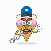 il personaggio della mascotte del gelato diventa un meccanico. illustrazione vettoriale