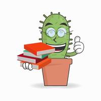 il personaggio mascotte cactus diventa un bibliotecario. illustrazione vettoriale