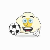 il personaggio mascotte dell'uovo diventa un giocatore di calcio. illustrazione vettoriale