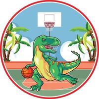 un' cartone animato dinosauro giocando pallacanestro vettore .