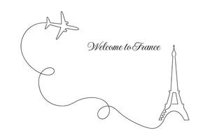 benvenuto per Francia carta disegnato nel uno continuo linea. uno linea disegno, minimalismo. vettore illustrazione.