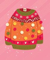 carino vivace mano disegnato maglione con inverno decorazione e pom-pom. colorato vacanza vettore illustrazione.