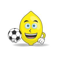 il personaggio mascotte del limone diventa un giocatore di calcio. illustrazione vettoriale