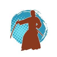 silhouette di un' spada guerriero nel azione posa. silhouette di un' marziale arte persona trasporto spada arma. silhouette di kendo marziale arte posa. vettore