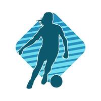 silhouette di un' femmina calcio giocatore calciando un' sfera. silhouette di un' calcio giocatore donna nel azione posa. vettore