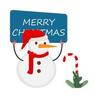 pupazzo di neve, bastone caramella con bandiera allegro Natale illustrazione vettore