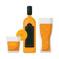 bottiglia alcool con bicchiere alcool bevanda illustrazione vettore