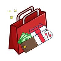 shopping Borsa, regalo scatola vendita con i soldi nel portafoglio illustrazione vettore