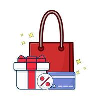 shopping Borsa, regalo scatola vendita con addebito carta illustrazione vettore